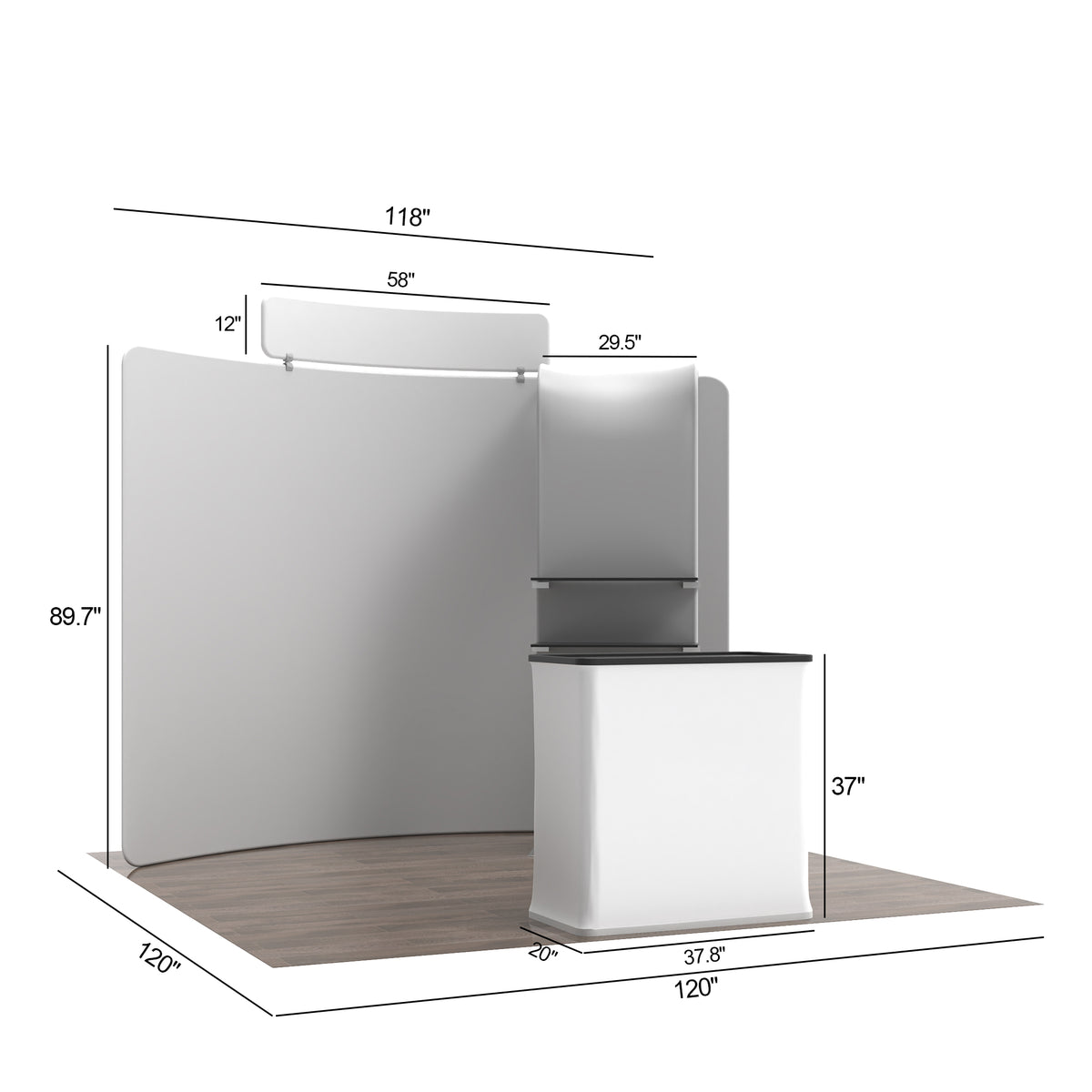 10' C-Shaped Tension Fabric Booths - Arch Shelf