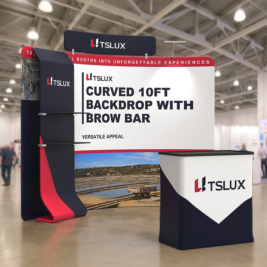 10' C-Shaped Tension Fabric Booths - Curved Shelf