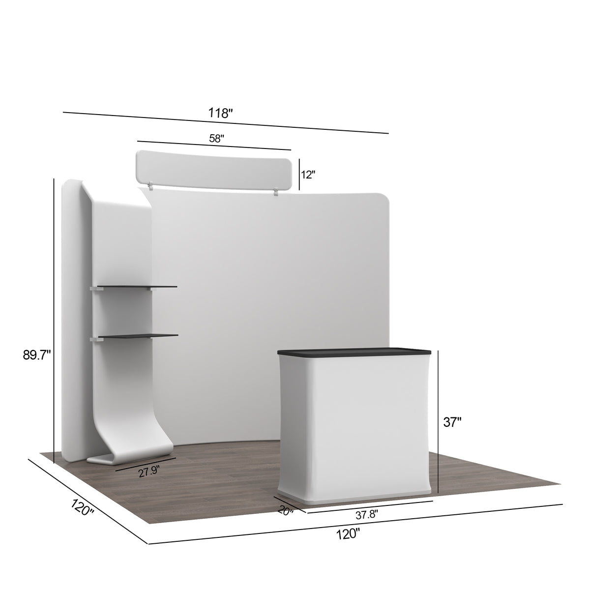 10' C-Shaped Tension Fabric Booths - Curved Shelf