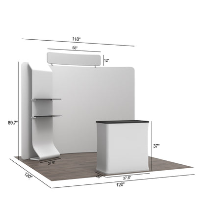 10' C-Shaped Tension Fabric Booths - Curved Shelf
