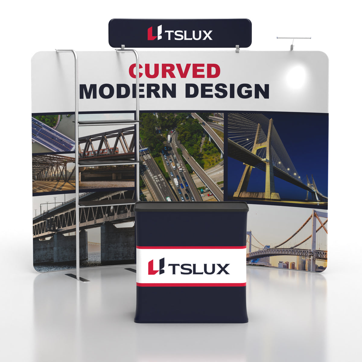10' C-Shaped Tension Fabric Booths - Tube Shelf