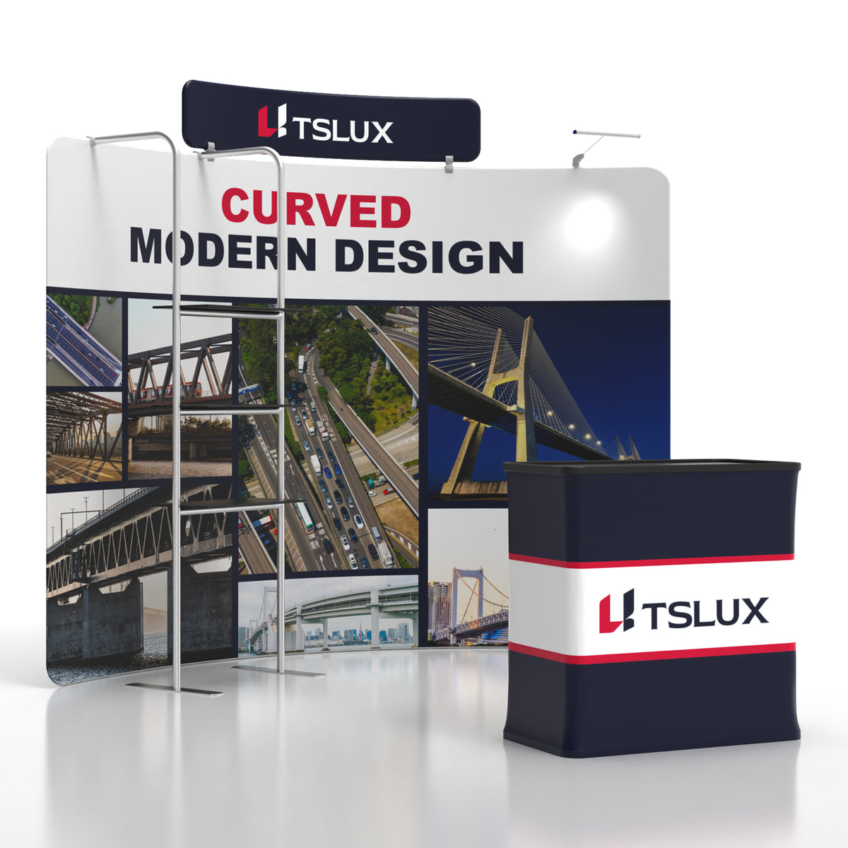 10' C-Shaped Tension Fabric Booths - Tube Shelf