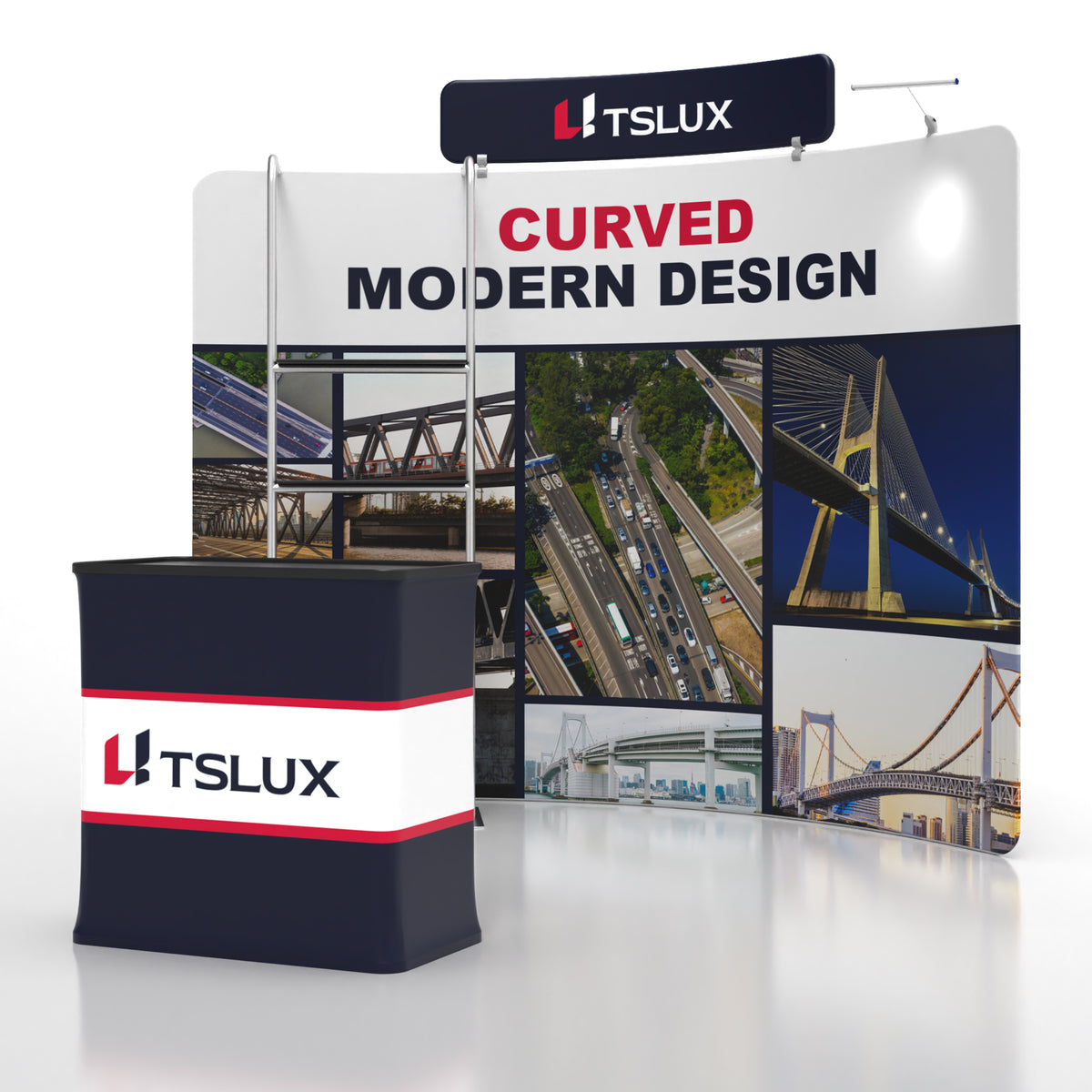 10' C-Shaped Tension Fabric Booths - Tube Shelf