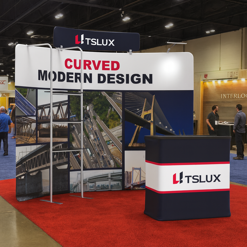 10' C-Shaped Tension Fabric Booths - Tube Shelf