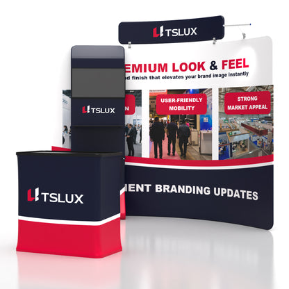 10' C-Shaped Tension Fabric Media Booths - Curved Shelf