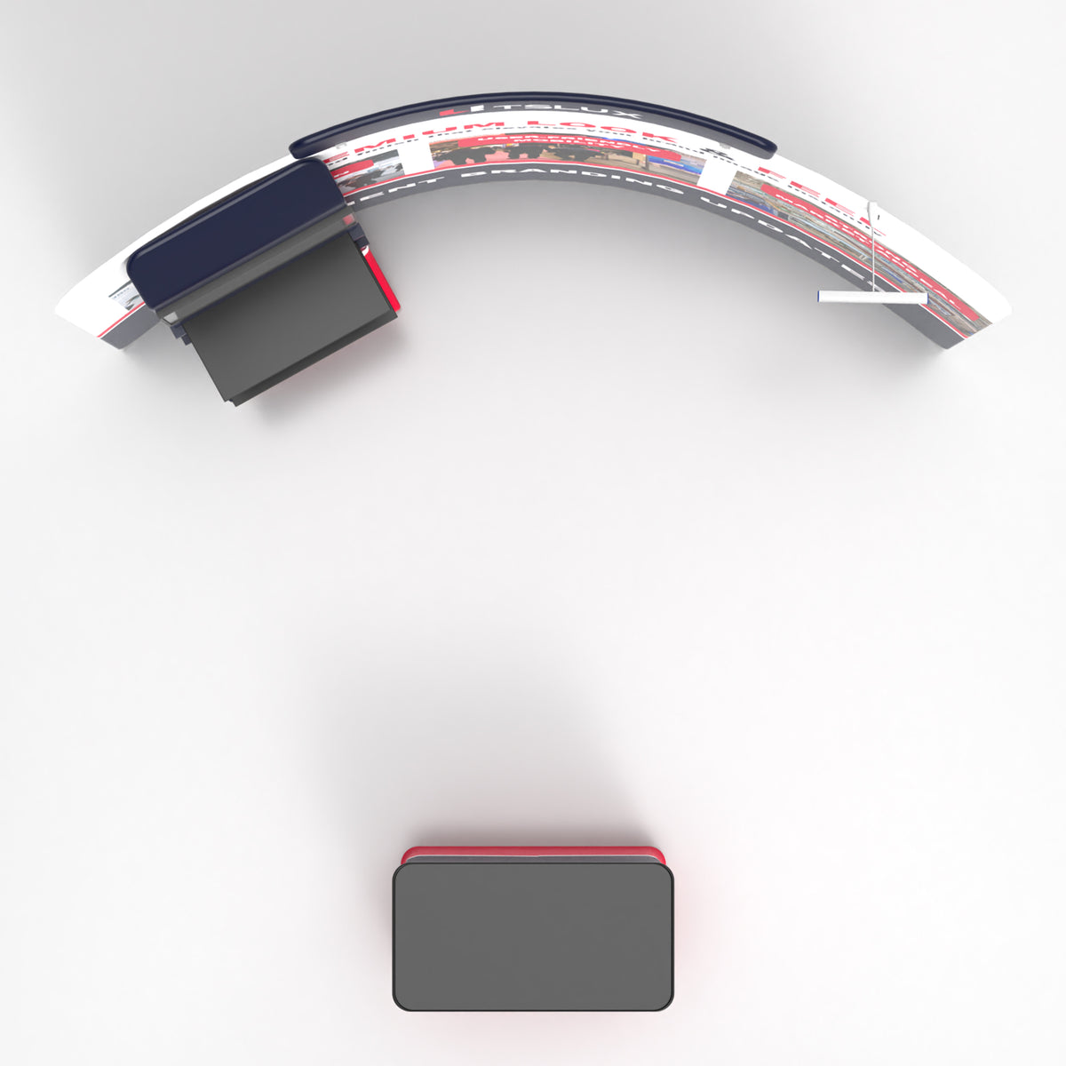10' C-Shaped Tension Fabric Media Booths - Curved Shelf