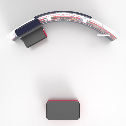 10' C-Shaped Tension Fabric Media Booths - Curved Shelf