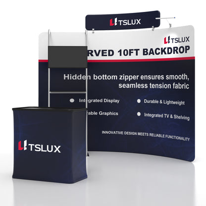 10' C-Shaped Tension Fabric Media Booths - Tube Shelf