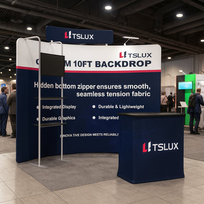 10' C-Shaped Tension Fabric Media Booths - Tube Shelf
