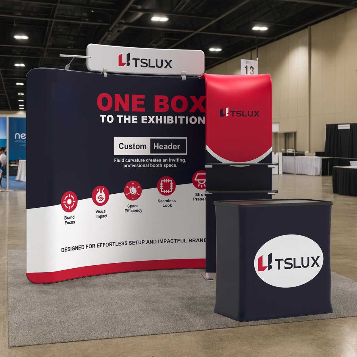 10' Curved Tension Fabric Booths - Arch Shelf