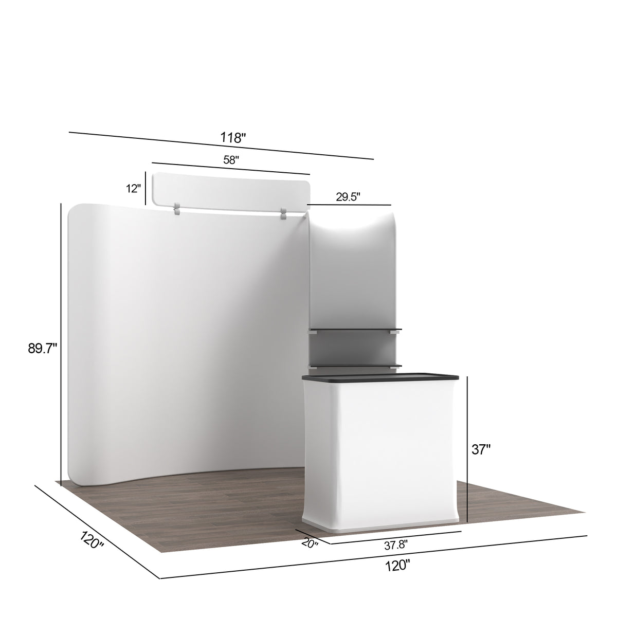 10' Curved Tension Fabric Booths - Arch Shelf