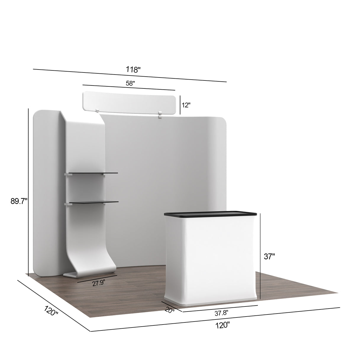 10' Curved Tension Fabric Booths - Curved Shelf