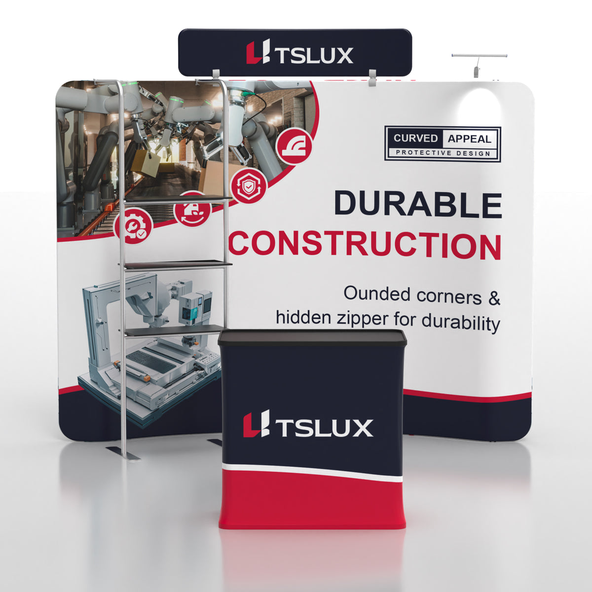 10' Curved Tension Fabric Booths - Tube Shelf
