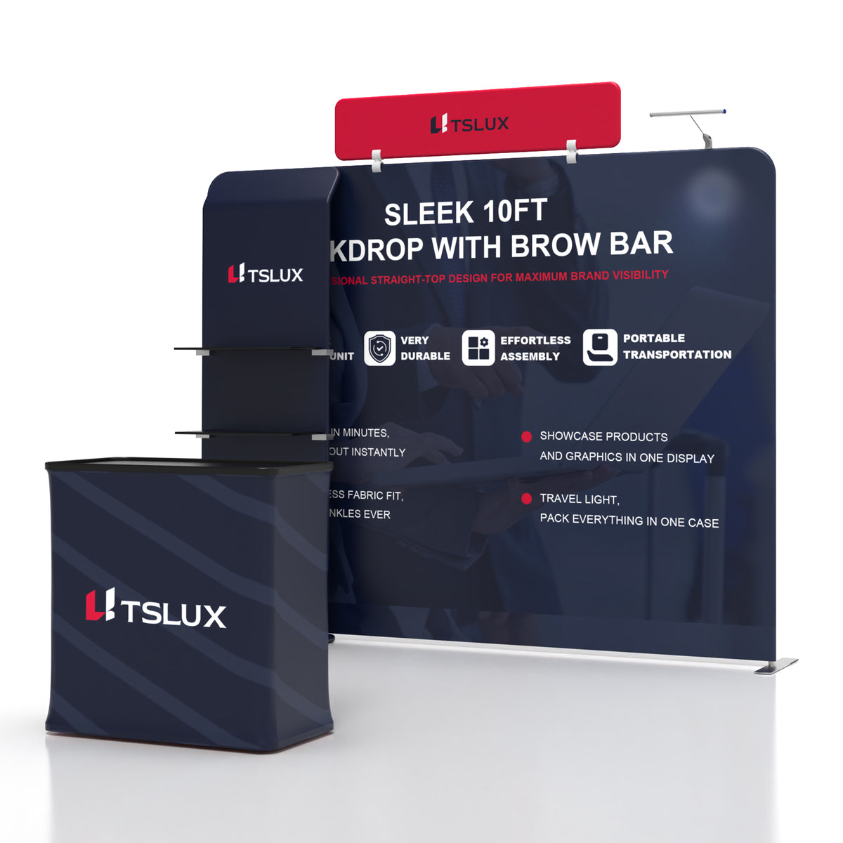 10' Straight Tension Fabric Booths - Curved Shelf