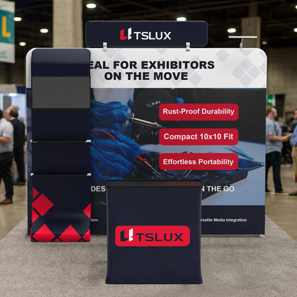 10' Straight Tension Fabric Media Booths - Curved Shelf