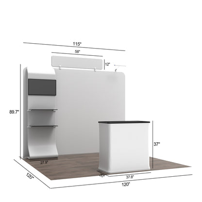 10' Straight Tension Fabric Media Booths - Curved Shelf
