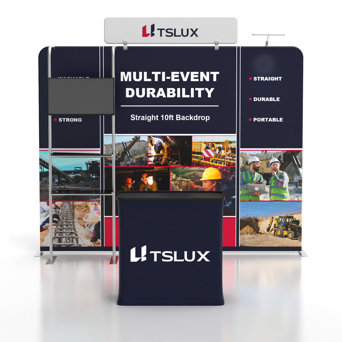 10' Straight Tension Fabric Media Booths - Tube Shelf