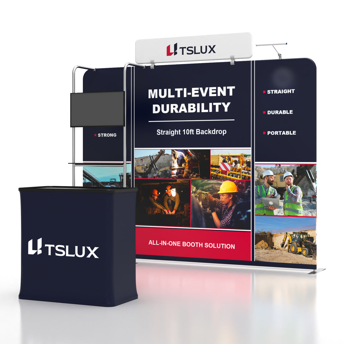 10' Straight Tension Fabric Media Booths - Tube Shelf