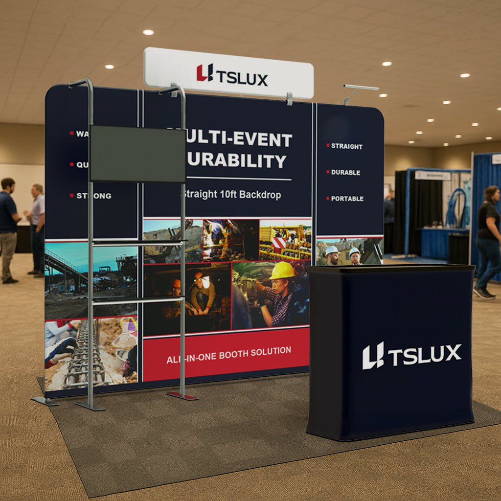 10' Straight Tension Fabric Media Booths - Tube Shelf