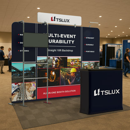 10' Straight Tension Fabric Media Booths - Tube Shelf