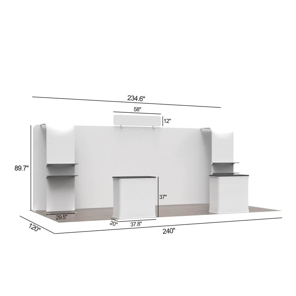 20' Straight Tension Fabric Booths - Arch Shelf