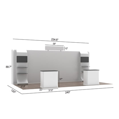 20' Straight Tension Fabric Media Booths - Curved Shelf