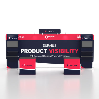 20' Straight Tension Fabric Media Booths - Narrow Arch