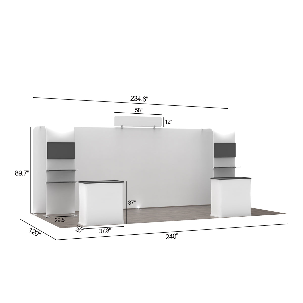 20' Straight Tension Fabric Media Booths - Narrow Arch