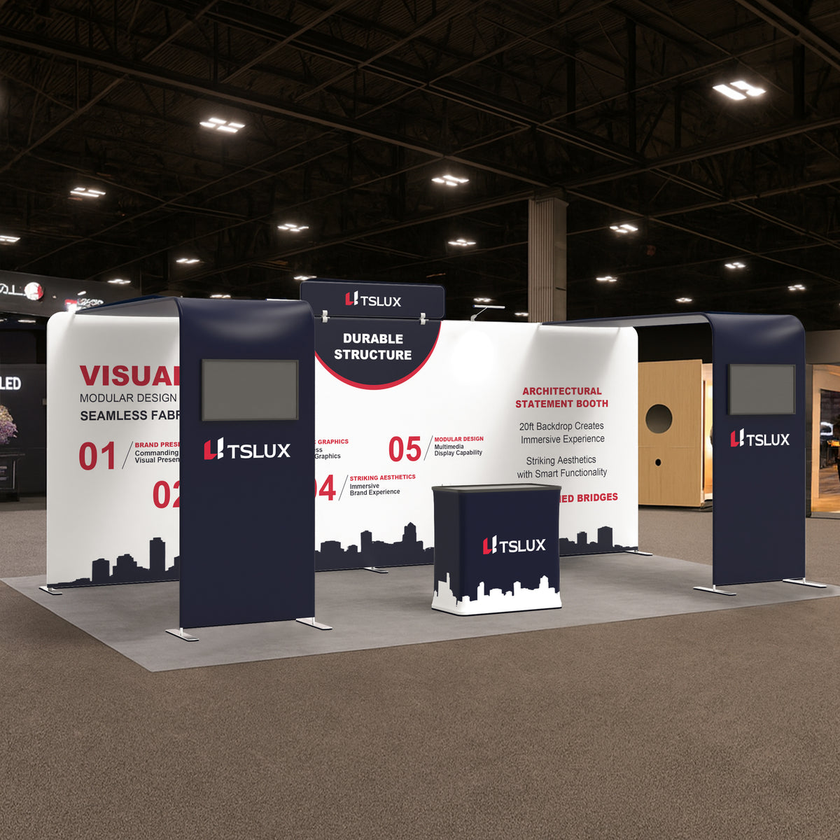 20' Straight Tension Fabric Media Booths - Wide Arch