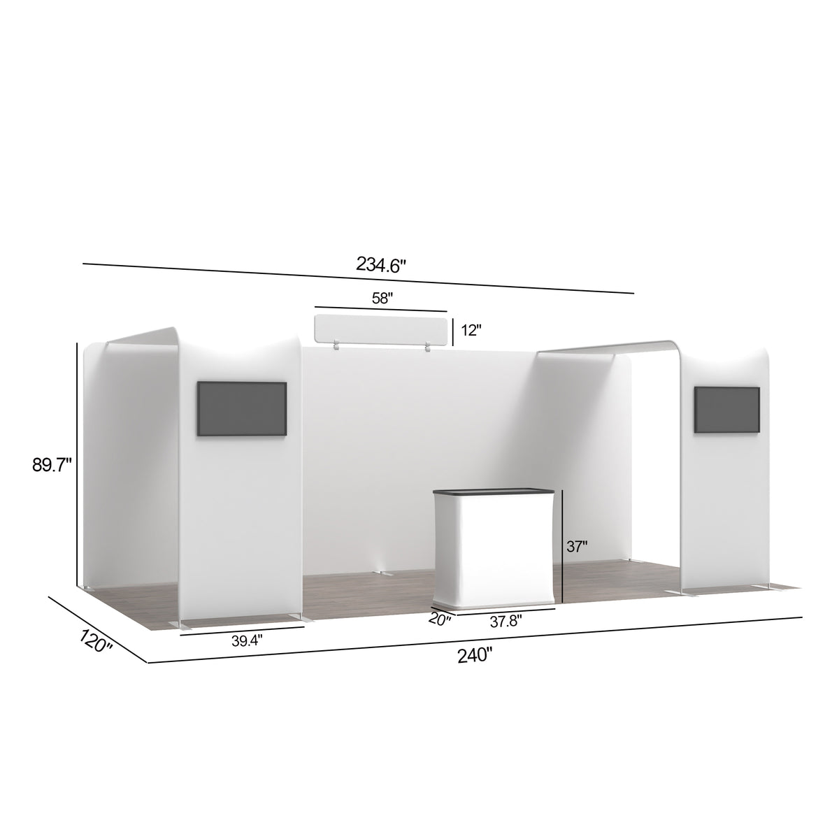 20' Straight Tension Fabric Media Booths - Wide Arch